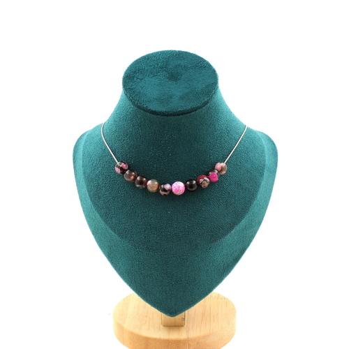 Fuchsia and brown Agate 10 bead necklace 8 mm
