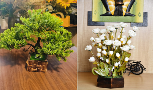 Green Plant with Square Pot Home Decor PVC & Synthetic Cloth