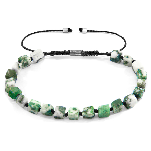 Green Natural Agate Ralph Silver and Stone SKINNY Macrame Bracelet