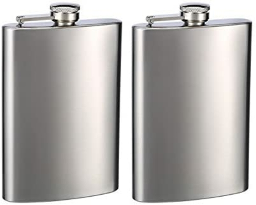 Hip Flask Holding 8 oz - Metallic Grey Finish - Set of 2