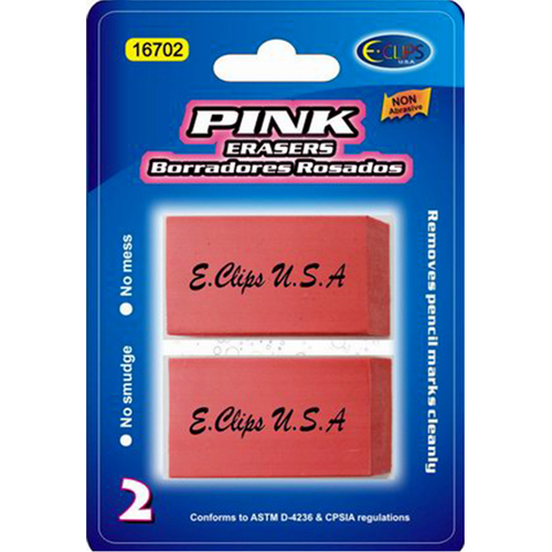 E-Clips Pink Wedge Erasers - 48 Count,2 Piece, Large