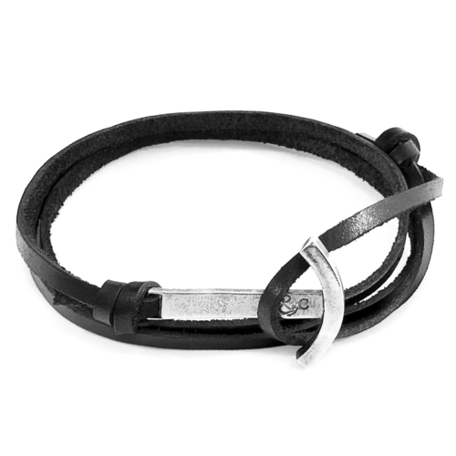 Coal Black Clipper Silver & Leather Bracelet