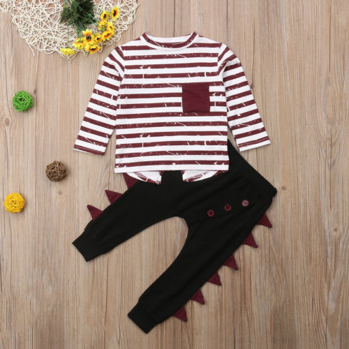 Kids Baby Boys Striped Tops T Shirt Long Pants