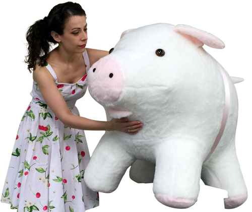 American Made Giant Stuffed Pig 40 Inch Soft White with Pink Accents 3