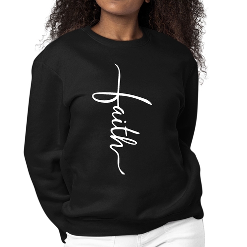 Womens Graphic Sweatshirt Faith Script Cross Illustration
