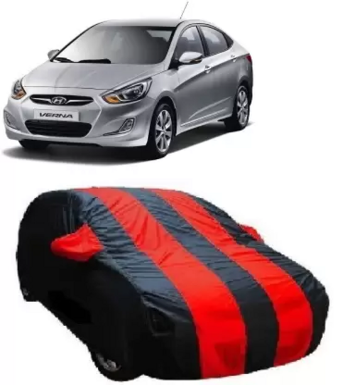 Car Cover For Hyundai Verna (With Mirror Pockets)  (Red, Black)