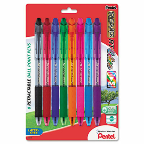Pentel BK93CRBP8M R.S.V.P. RT Ballpoint Retractable Pen  Assorted Ink 