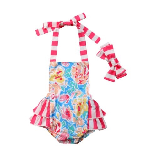 Newborn Baby Girl Floral Stripe Romper