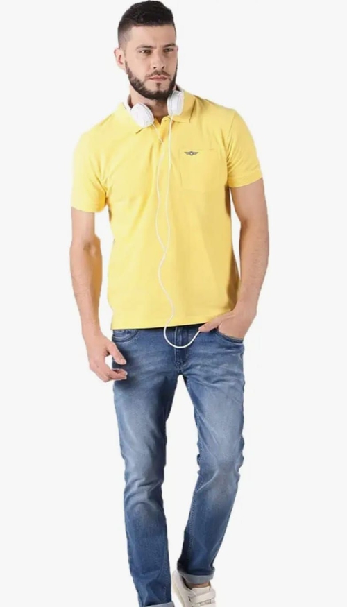 Yellow Cotton Polo Tshirt With Pocket