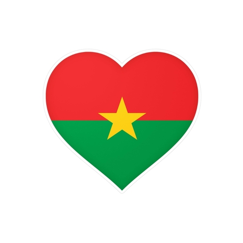 Autocollant en coeur Drapeau du Burkina Faso en plusieurs tailles