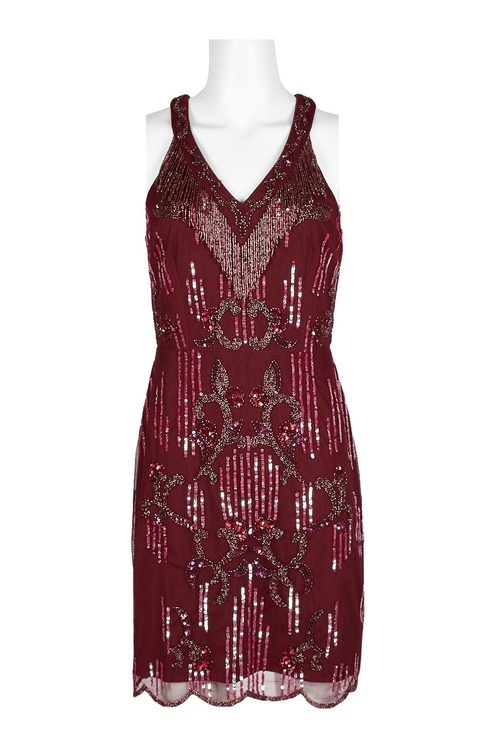 Aidan Mattox V-Neck Sleeveless Zipper Back Embellished Mesh Dress