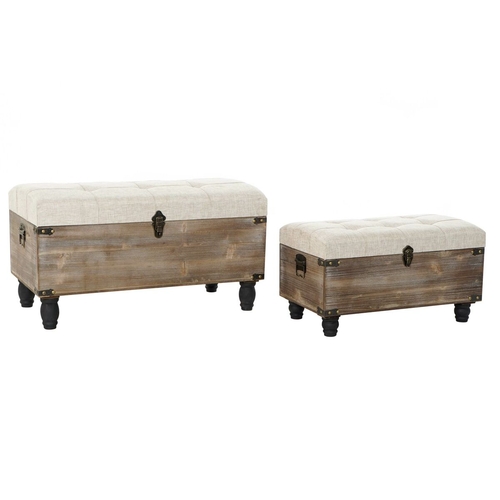 Storage chest with seat DKD Home Decor 2 Pieces Beige Wood Polyester