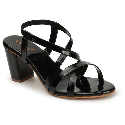 Strappy Slingback Chunky Heeled Sandals (Size-39) (Color-BLACK)