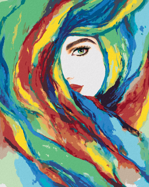 Paint by Numbers - WOMAN AND A COLOURFUL ABSTRACTION