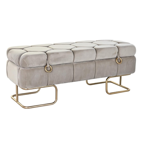 Bench DKD Home Decor   Beige Golden Metal Polyester (125 x 45 x 50 cm)