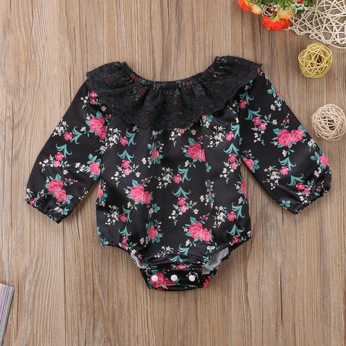 Newborn Baby Girls Floral Lace Floral Bodysuit
