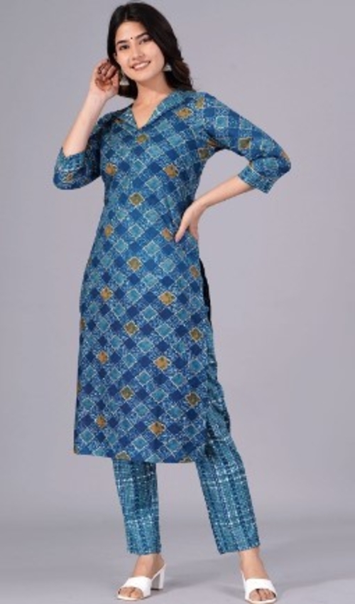 Ethnic Motifs Printed Pure Cotton Regular Kurta with Trousers (SIZE-M)