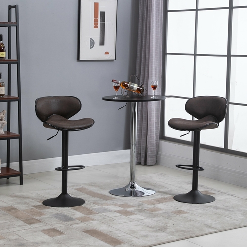 HOMCOM Vintage Bar Stool Set of 2 Faux Leather Adjustable Height
