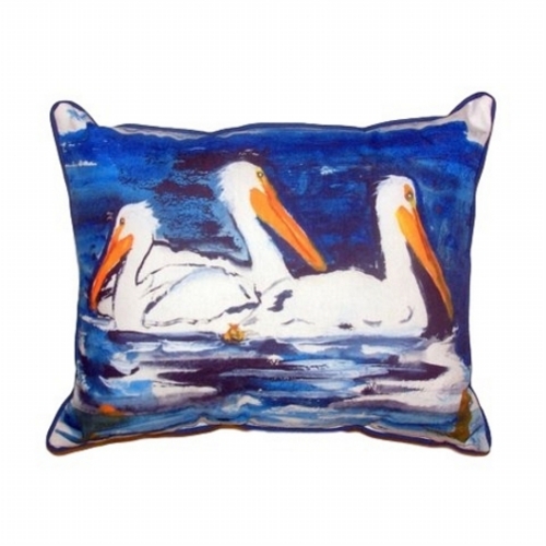 Betsy Drake HJ489 Three Pelicans Large Indoor & Outdoor Pillow - 16 x