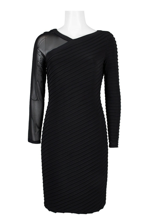 Adrianna Papell V-Neck Long Sleeve Bodycon Ribbed Zipper Back Jersey