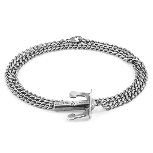 Union Anchor Double Silver Chain Bracelet