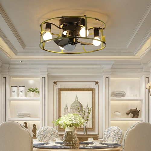 Flush Mount Ceiling Fans with Lights and Remote Control green Caged