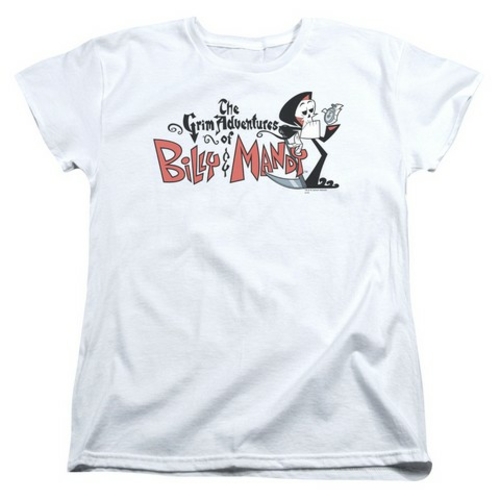 Trevco Billy & Mandy-Logo - Short Sleeve Womens Tee - White & Large