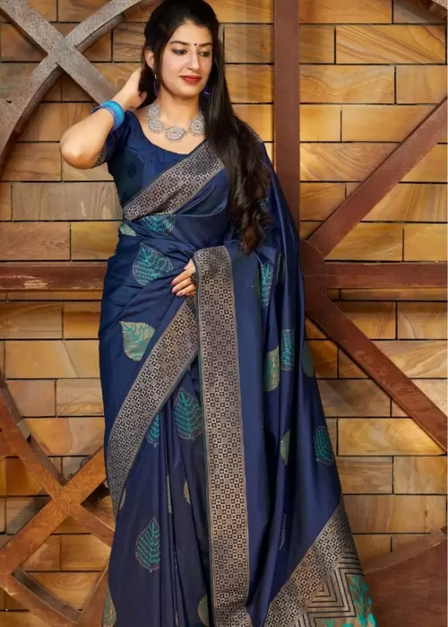 Woven Kanjivaram Jacquard, Pure Silk Saree  (Blue)