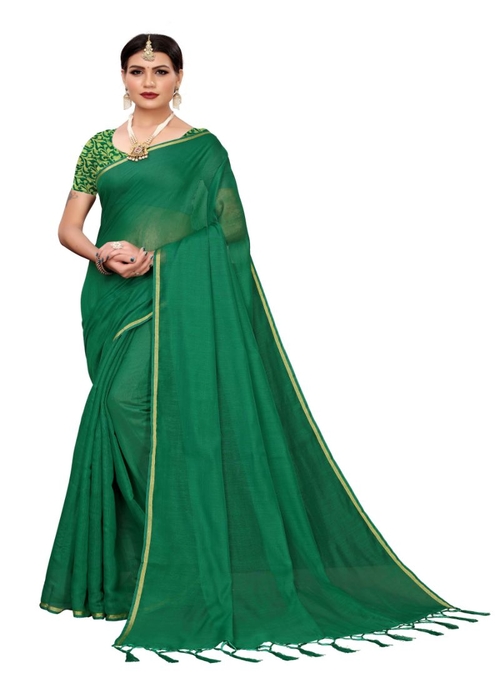 Generic Women's Chanderi Saree (Green, 5-6 Mtrs)