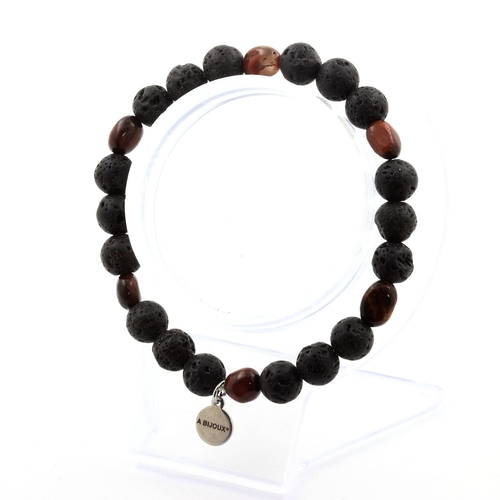 Red tiger's eye from Brazil + Lava Bracelet 8 mm Beads.