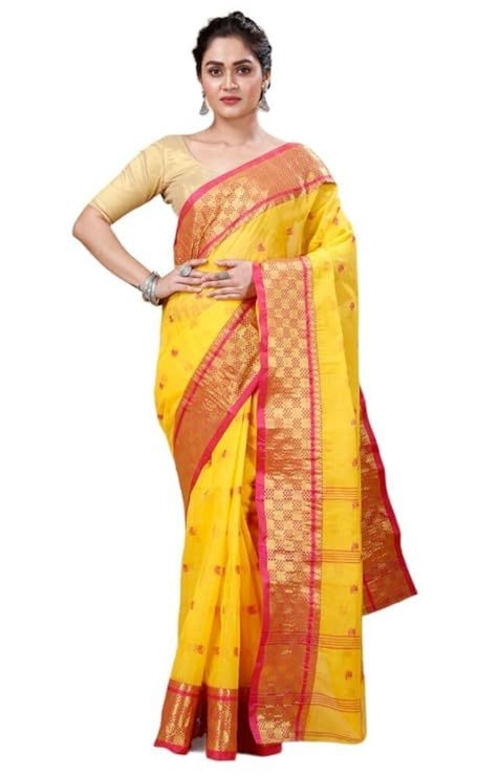 Women'S Tangail Pure Cotton Silk Border Traditional Bengal Handloom