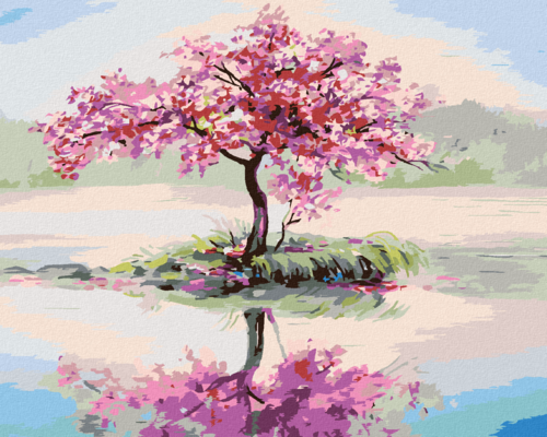 Paint by Numbers - SAKURA IN BLOOM BY THE LAKE