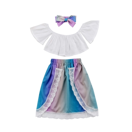 3Pcs Little Girls Rainbow Lace Clothing Set