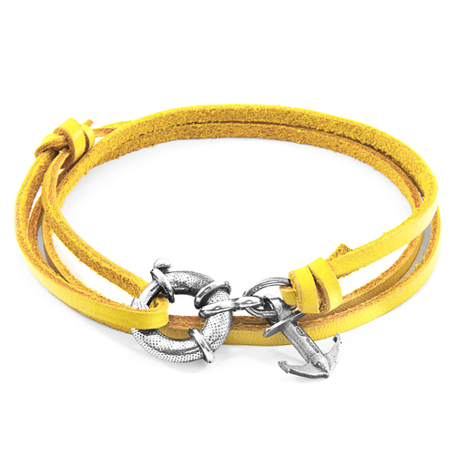 Mustard Yellow Clyde Silver & Flat Leather Bracelet