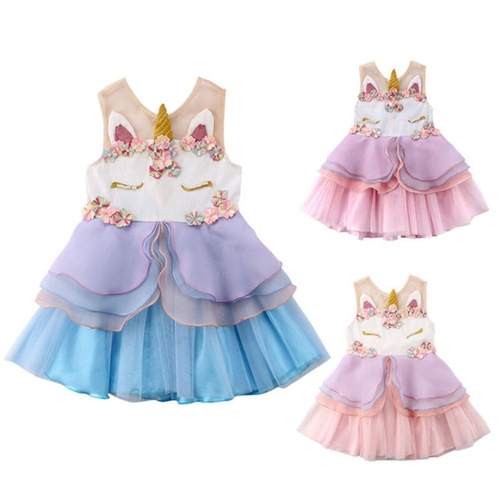 3 Styles Little Girl Unicorn Lace Tulle Dress