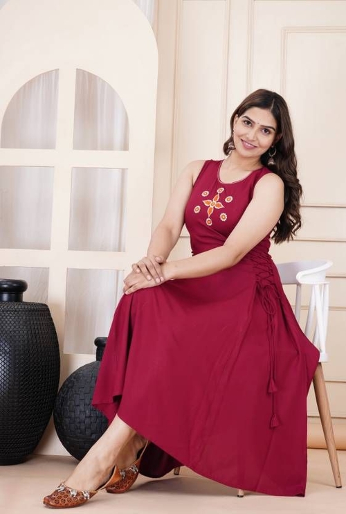 Women Front floral design Printed Viscose Rayon Anarkali Kurta 