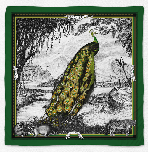 Peacock Feathers - Green - 100% Silk Scarf 