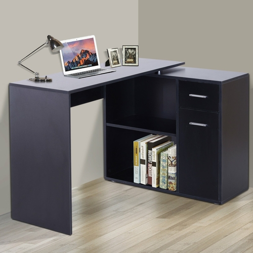 HOMCOM 360° Rotating Home Office Corner Desk Storage Shelf Cabinet