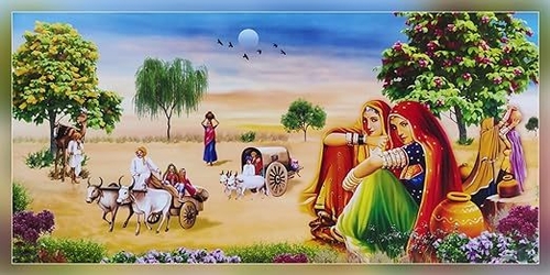 Shri Balaji Ji Graphics, Village Lifestyle Art Painting Poster |