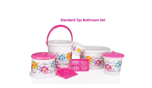 Sofiya Pink White Plastic Bathroom Set - 7pc Standard