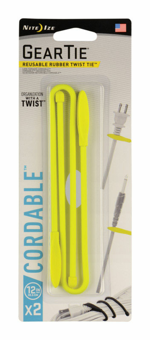Nite Ize 3805116 12 in. Gear Tie Cordable Neon Yellow Twist Ties- pack