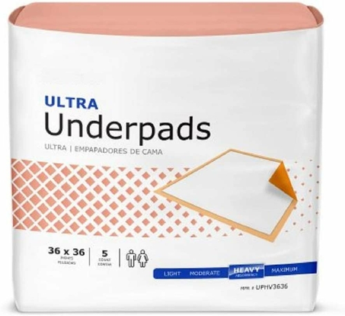 Absorbent Underpads 36 x 36. Case of 50 Disposable Fluff/Polymer