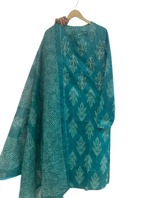 Women Printed Kurta Dupatta Set Size M Color Blue