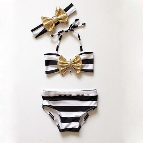 Baby Girls Striped Bow Bikini Suit Swimwear