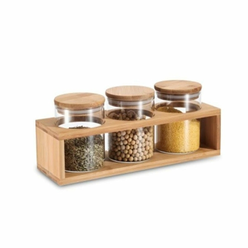 3 Tubs DKD Home Decor 31 x 11 x 11,5 cm Natural Bamboo Borosilicate