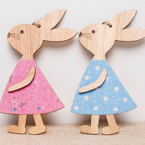 3PCS 7*11cm  Happy Easter  Wood Easter Rabbit