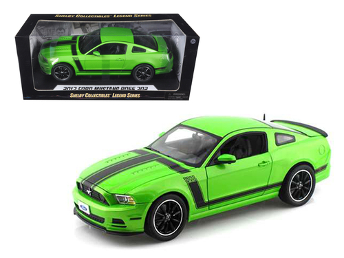 2013 Ford Mustang Boss 302 Green with Black Stripes 1/18 Diecast Model