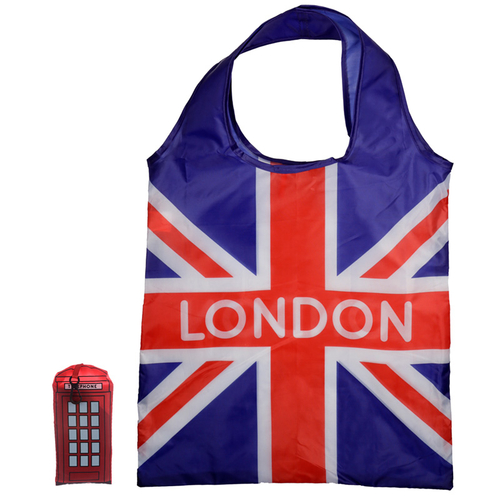 Handy Fold Up London Icons Red Telephone Box Shopping Bag with Holder