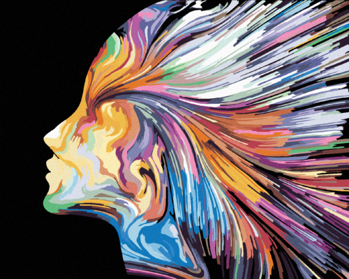 Zuty - Paint by Numbers - WOMAN WITH COLOURFUL STRIPES, 40x50 cm