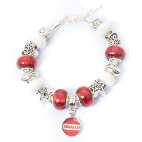My Favorite Beads 143192PMM74 Arkansas Razorbacks Bracelet with Dangli